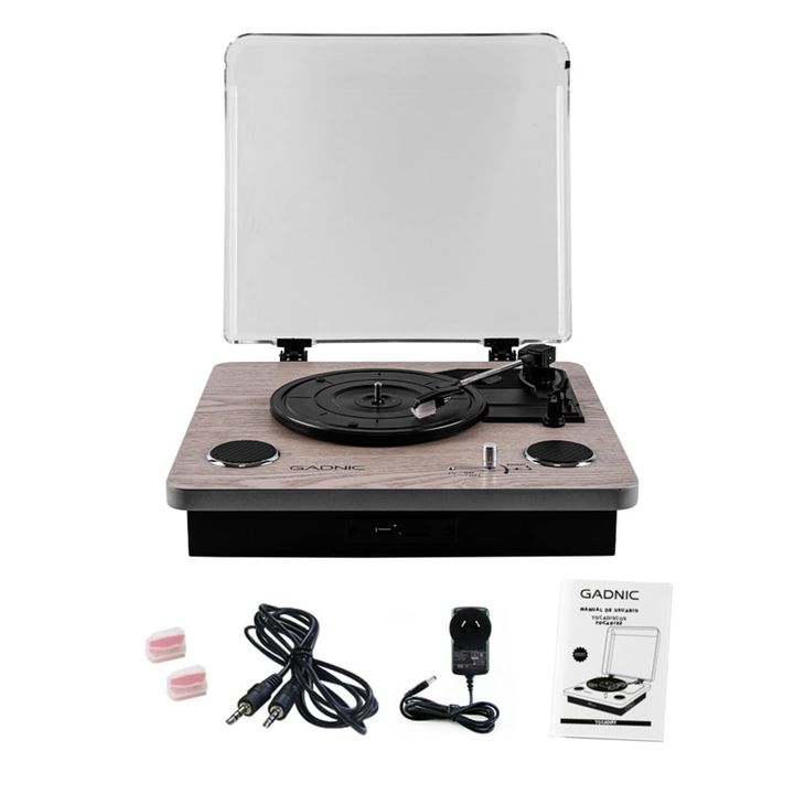 Tocadiscos Gadnic Madera Bluetooth Portátil 3 Velocidades FM USB Aux-In SD - Vista 7