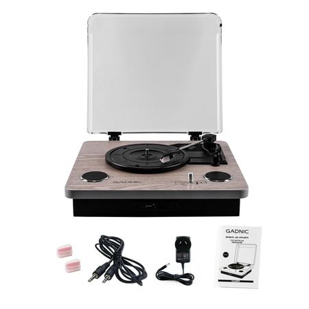 Tocadiscos Gadnic Madera Bluetooth Portátil 3 Velocidades FM USB Aux-In SD