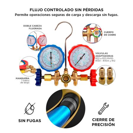 Válvula de Manómetro Gadnic MAN1REF-PRO de Doble Cabeza Fluorada