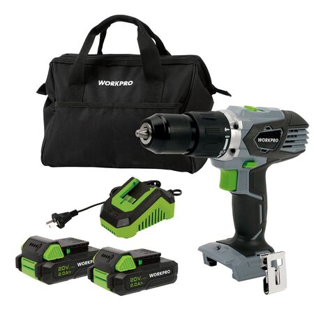 Taladro Inalambrico c/Percutor Profesional 2Bat carg WORKPRO