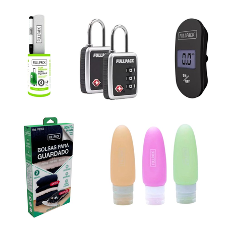 Set accesorios para el viajero bolsas al vacio candado balanza envases silicona film