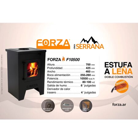 Estufa A Leña De Pie Linea Serrana Forza 10500 Kc F-10500