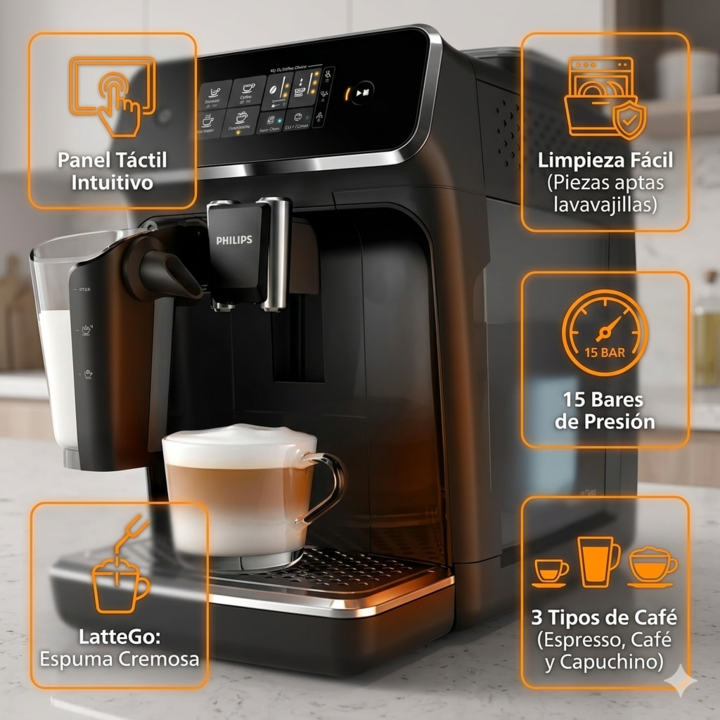 Cafetera Expresso Philips Ep2231/42 Serie 2200 1.8l 15 Bares - Vista 2