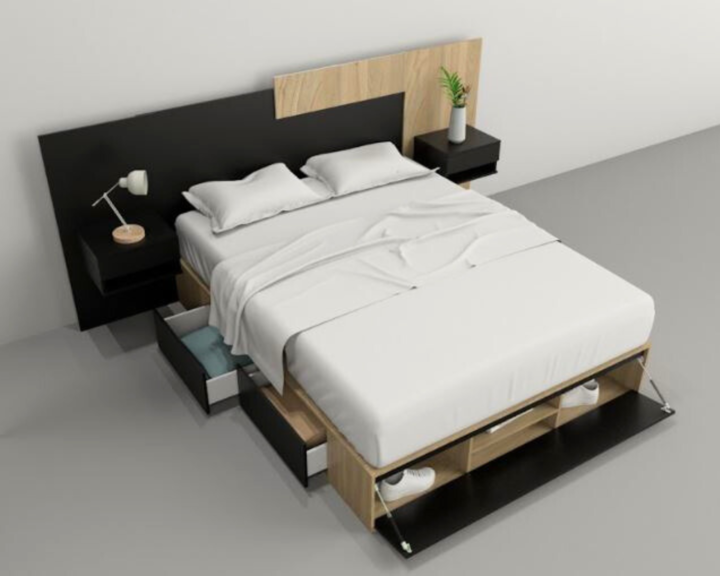 Base Cama Box Linea Minimal 1.60m 4 Cajones Con 1 Puerta 6443 Olmo/Negro Tables - Vista 3