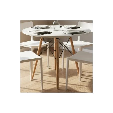 Juego De Comedor Mesa Eames 100cm+4 Sillas Roma Blanco
