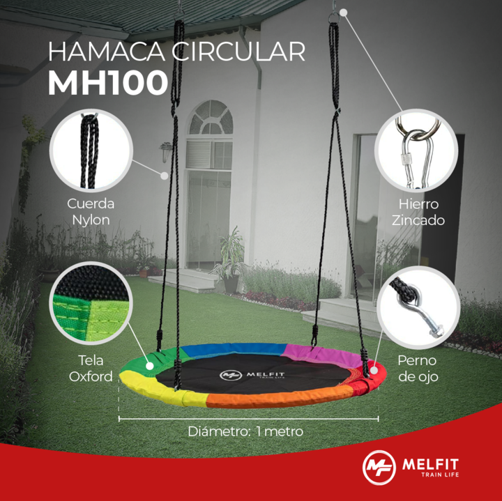 Hamaca Columpio Circular Colgante Melfit Niños Juegos Arbol Multicolor - Vista 3