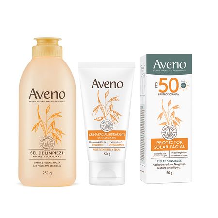 Set Aveno Gel Limpieza + Crema Facial Piel Seca + Solar F50