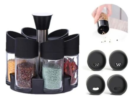 Especiero Giratorio 6 Frascos Negro