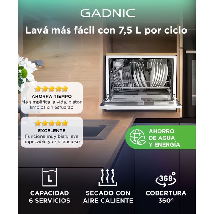 Lavavajillas De Mesada Gadnic Pro 6 Espacios 6 Programas De Lavado Secado Con Aire Caliente - Vista 2