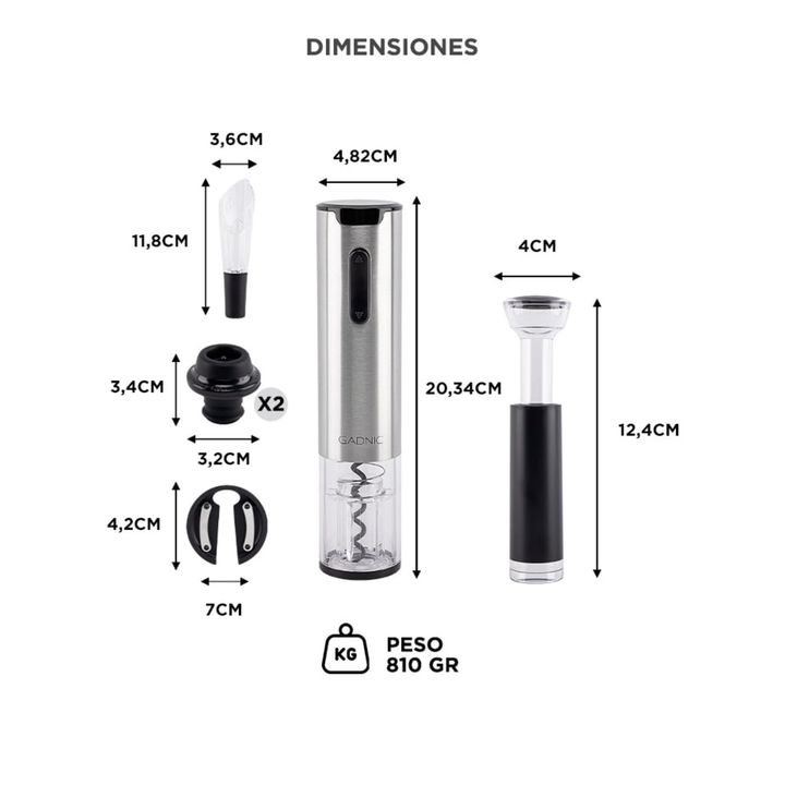 Set Para Vino Profesional Gadnic V8093 Abridor Vertedor Conservador - Vista 6