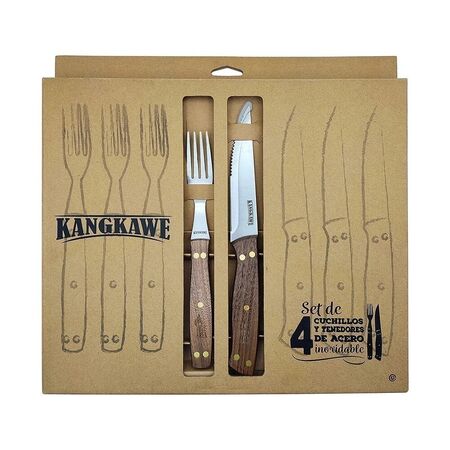 Set de 4 Cuchillos 5″ + 4 Tenedores Asado Kangkawe
