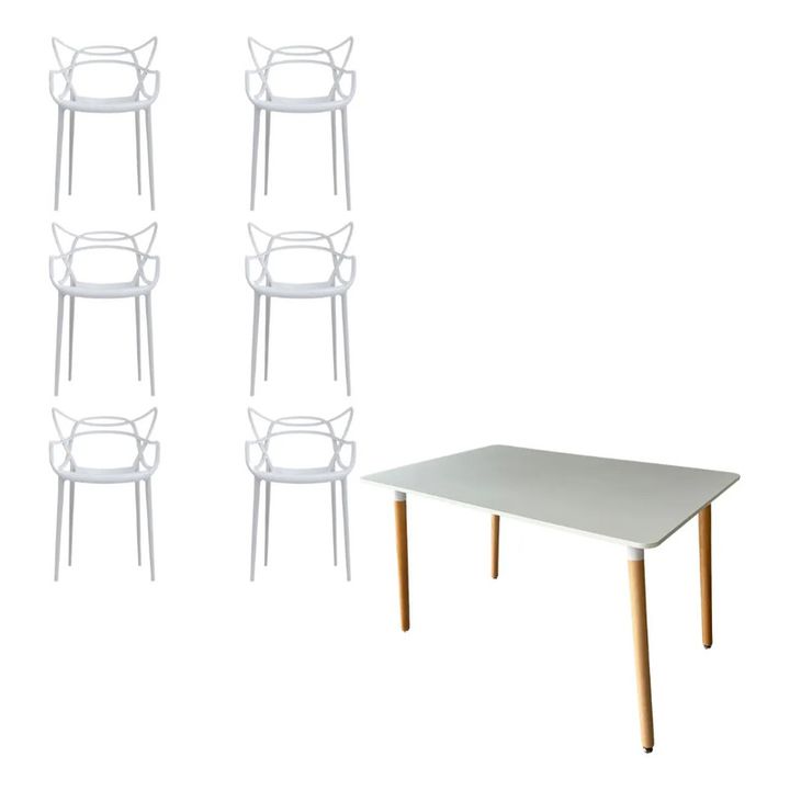 Juego De Comedor Mesa Nordica 120x80cm+6 Sillas Allegra Blanco - Vista 3