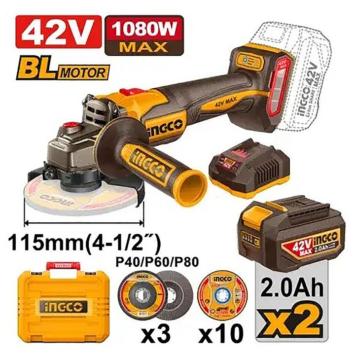AMOLADORA ANGULAR 4 1/2" 42V INDUSTRIAL INGCO CAGLI4108112-4 - Vista 6