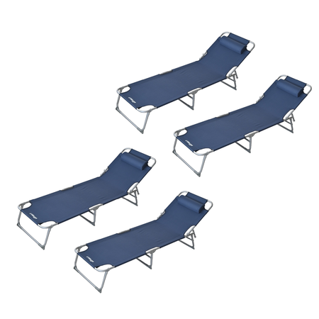 Combo Reposera Plegable Reforzada 8 Posiciones Waggs X4 Azul