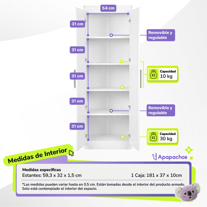 Armario Despensero 2 Puertas Organizador Blanco Mate Maximo Acapulco - Vista 3