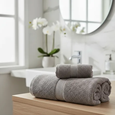 Juego Toalla Y Toallón Franco Valente 400g 100% Algodon Gris Cemento