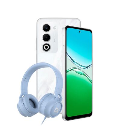 Combo Oppo A5 4G 4+256GB Blanco + Auricular Dekkin Vincha USB-C Celeste