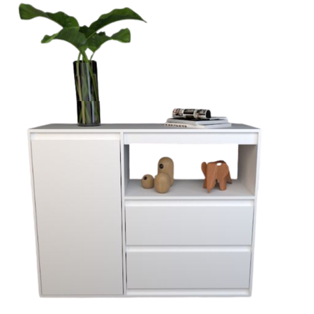 Bahiut Vajillero Aparador Comoda 2 Cajones 1 Puerta 110cm Tables 4025 Blanco