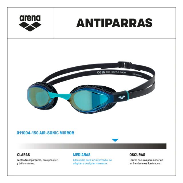 Antiparras Natación Arena Air Sonic Mirror Aqua Black (150) - Vista 8