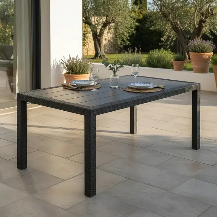 Mesa Rectangular AVELINO Rattan 150X80 HK004 Negro - Vista 2