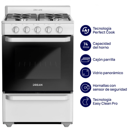 Cocina Drean 56Cm Blanca Multiigas Cd5602Ab0