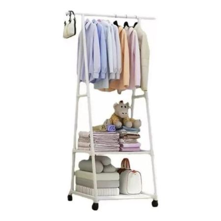 Perchero Pie Con Ruedas 2 Estantes Organizador Blanco 160x55 Color Blanco