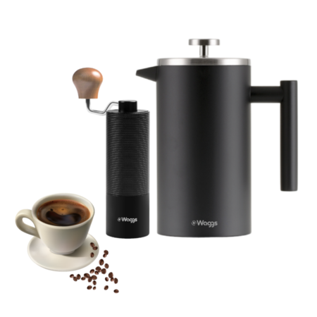 Set Cafetera Prensa Francesa 1 L Y Molinillo Regulable Waggs Negro
