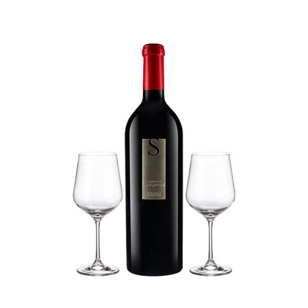 Set Familia Schroeder Malbec y 2 Copas Con Estuche