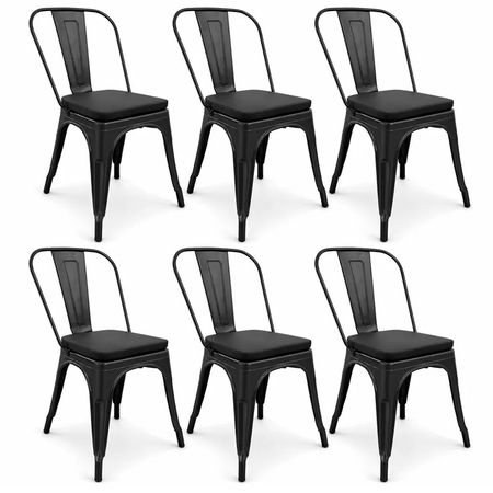 COMBO: 6 Sillas Metálicas Tolix Negro Mate + 6 Almohadones Cuerina Dalton Negro C/Cierre