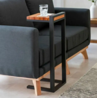 Mesa De Apoyo Silcar Matin Caño Negro Tapa Eucalipto
