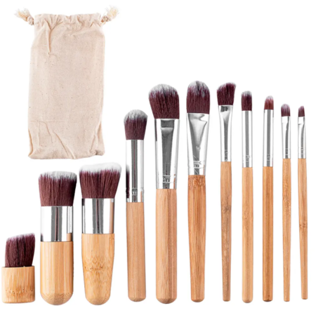 Brochas para Maquillaje Gadnic Bambú x 11 + Bolso Transporte