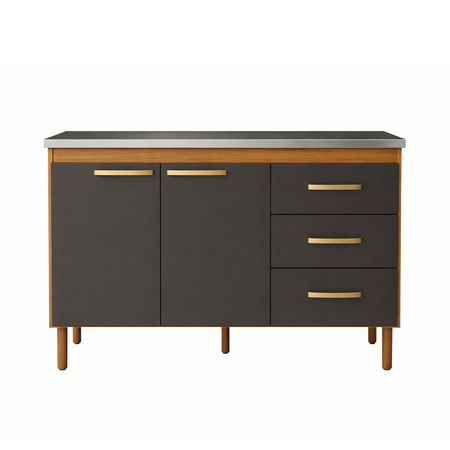 Bajo Mesada 120cm de 2 Puertas y 3 Cajones Grafito Teca Maximo SIN BACHA