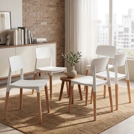 Combo Silla Milan Madera Polimero Blanca X4 unidades