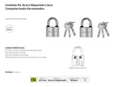 Candados de Acero Niquelado Hermanados 40mm 2 Piezas