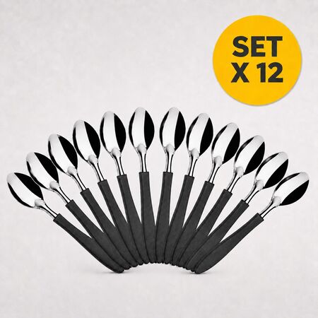 Set X12 Cucharas de Acero Inoxidable y Mango Negro