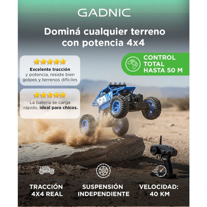 Auto a Control Remoto Gadnic Camioneta 4x4 40km/h 1:18 50mt Alcance Suspensión - Vista 2