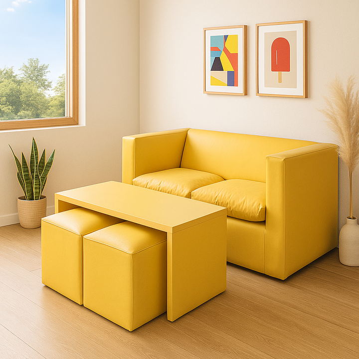 Juego De Living Moderno Combo Sillon+ Mesa + 2puff Tapizado Ecocuero - Vista 5