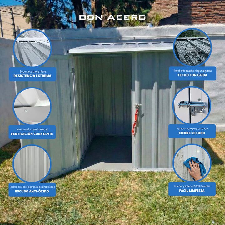 Armario Deposito Galpon de jardin Casi 2x2x2 Techo 1 agua Gris DON ACERO - Vista 4