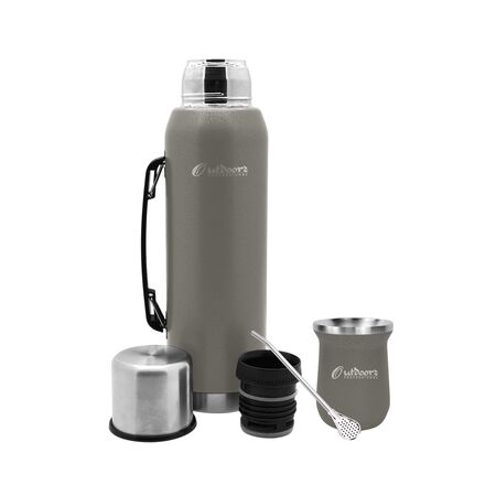 Equipo De Mate Outdoor Kit Matero Color Gris Set Termo + Mate + Bombilla 