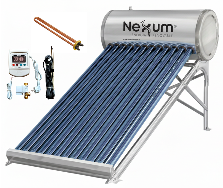 Termotanque Solar Nexum Termosifónico 100 Litros Acero Inoxidable con Resistencia Eléctrica y Controlador - Vista 1