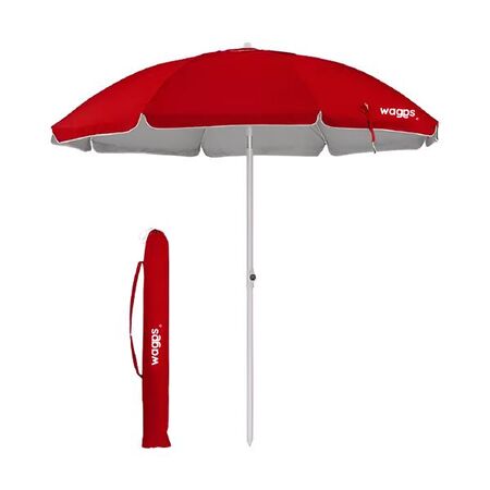 Sombrilla Playera Grande Waggs Roja Reclinable Aluminizada 2 Mts