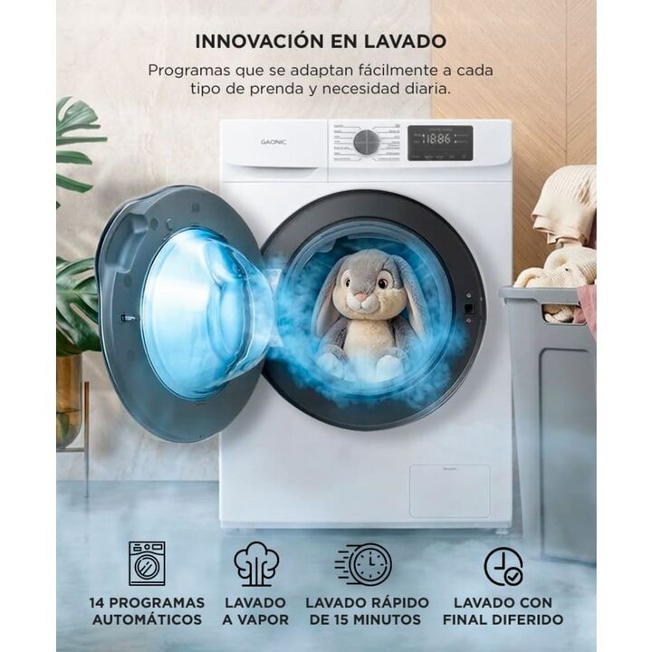 Lavarropas Gadnic 6 kg Inverter 1000 RPM 14 Programas 1850W Clase A Blanco - Vista 4
