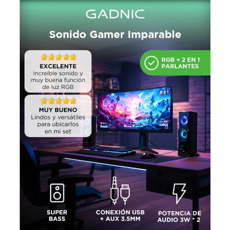 Parlante Gamer RGB Gadnic 2 en 1: Pc y Barra de Sonido