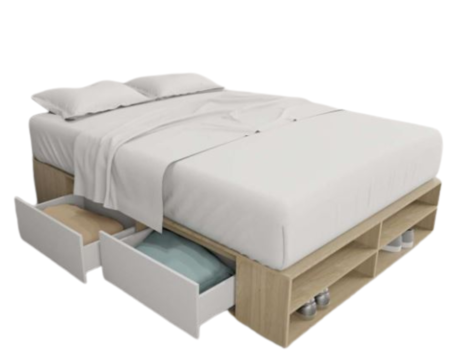 Base Cama Box Linea Minimal 1.40m 4 Cajones Con Estantes 6442 Olmo/Everest Tables