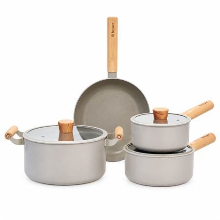 Batería de Cocina Noble 7 Pieza con Mango de Madera Feuer
