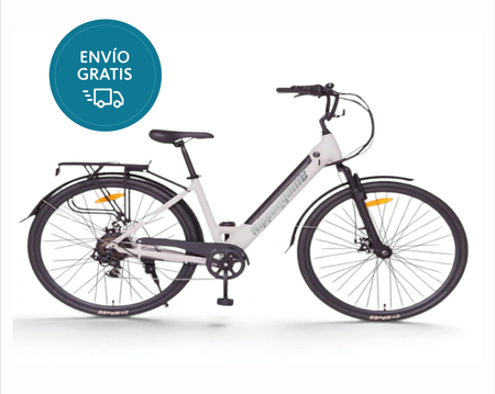 Bicicleta Electrica Nippongame Hyper U - Talle Unico - Blanco - 7vel - Cuadro de aluminio bateria integrada - Frenos a discos mecanicos - Rodado 28"