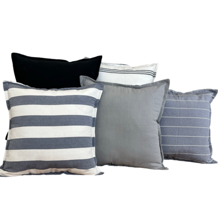 Combo 5 almohadones Tusor 40x40 Diseños Gris elefante, plomo, raya triple, raya gruesa y  negro