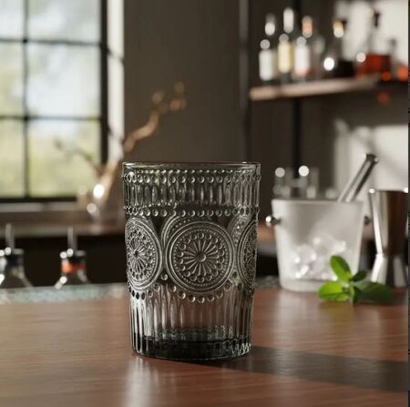 VASOS DE VIDRIO LABRADOS X6  GRIS TORNASOL