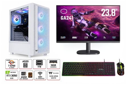 COMBO GAMER SUPERIOR:  PC R7  1TB/ 16GB CON PLACA VGA+ GABINETE GAMER BLANCO+ MONITOR GAMER   COOLER MASTER GA241 24"+ TECLADO Y MOUSE RGB +ENVIO GRATIS 