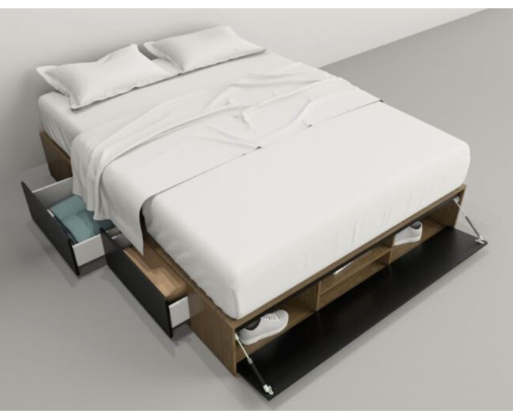 Base Cama Box Linea Minimal 1.60m 4 Cajones Con 1 Puerta 6443 Nogal/Negro Tables - Vista 1